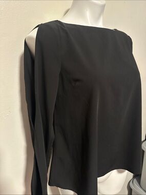 Women's Black Long-Sleeve Split-Shoulder Blouse
